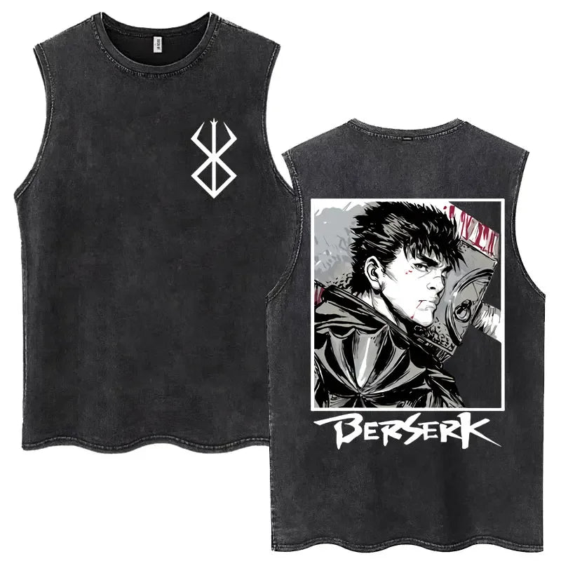 Camisetas sin mangas Harajuku lavadas de Anime Berserk Guts, camisetas Retro de Manga Gatsu Griffith Zodd, camisetas sin mangas, Camiseta de algodón Unisex de gran tamaño