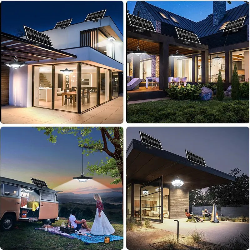 Luz Solar para cobertizo, lámpara colgante para interior y exterior, 180 LED, 1000LM, con Control remoto, para Granero, Gazebo, garaje