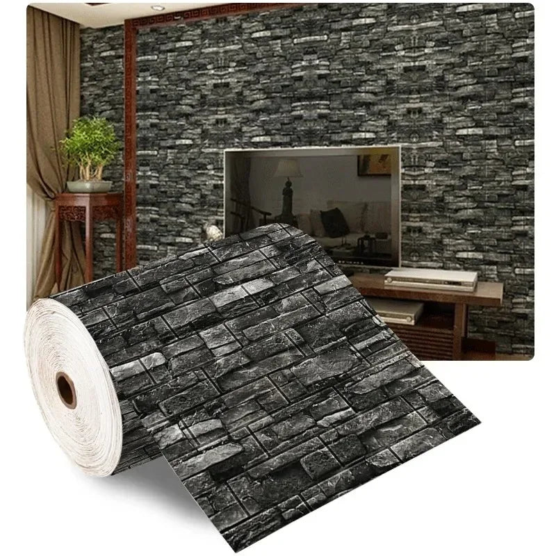 Papel tapiz autoadhesivo de 70cm x 10m, decoración de papel tapiz de ladrillo de espuma antigua, pegatina de pared 3D impermeable para sala de estar y dormitorio