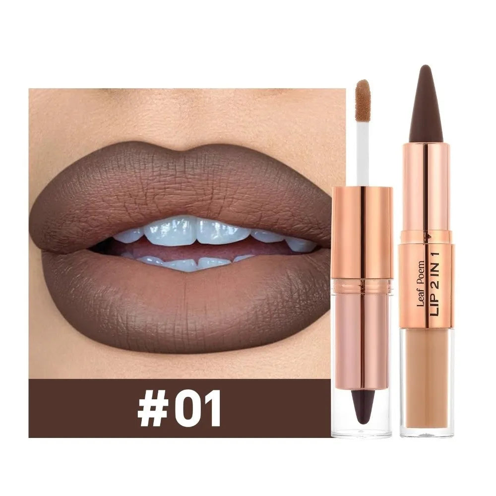 Delineador de Labios 2 en 1 de Doble Punta, Acabado Mate, Antiadherente, Resistente al Agua, Punta Cónica, Delineador de Labios de Larga Duración con Efecto Degradado
