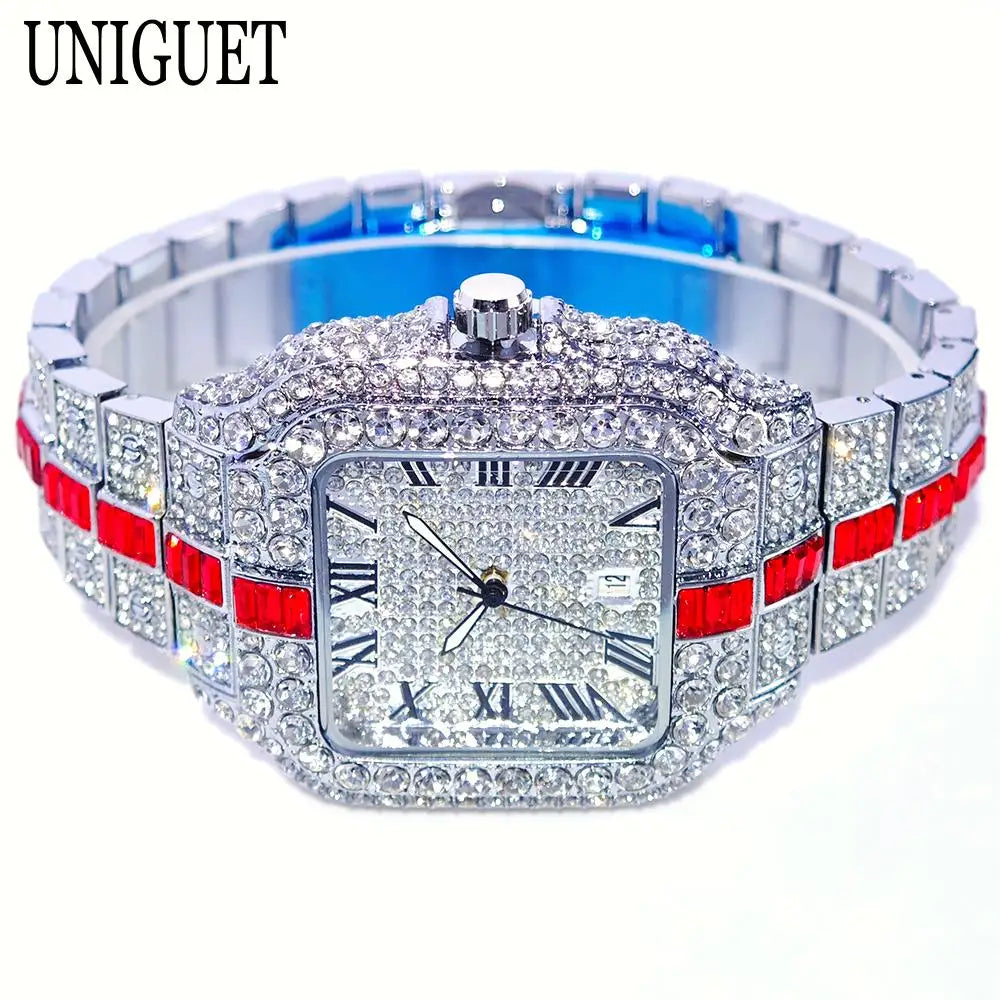 Reloj de pulsera de cuarzo cuadrado para hombre, joyería ostentosa de Hip Hop, marca UNIGUET, joyería ostentosa, moda novedosa, envío directo