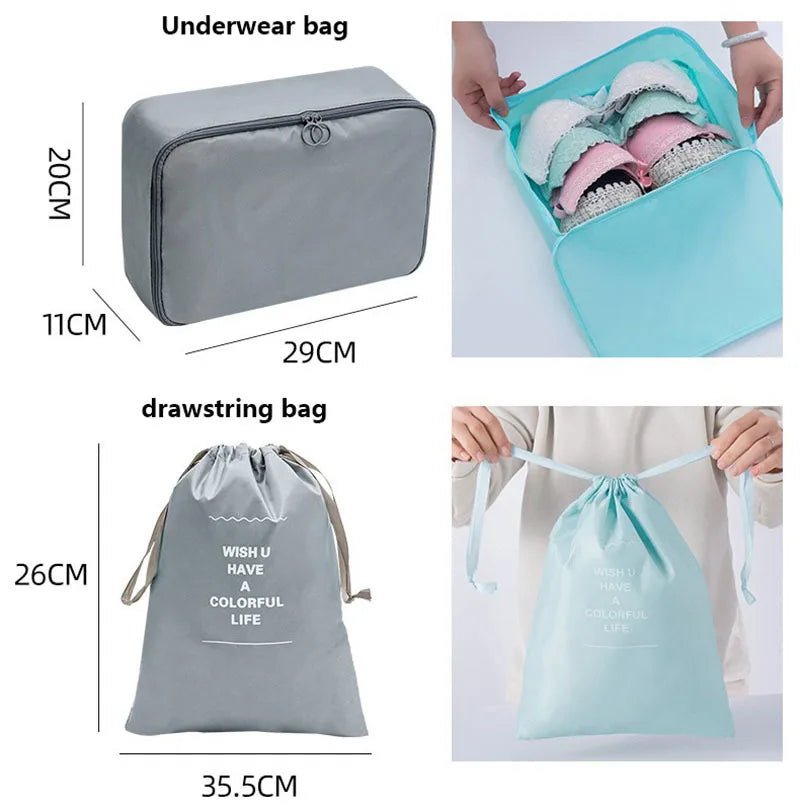 Juego de 7/8/9 piezas de bolsas de almacenamiento de viaje, artículos de tocador digitales, zapatos, bolsa organizadora de ropa, maleta, bolsa ordenada para ropa, juego de cubos de embalaje