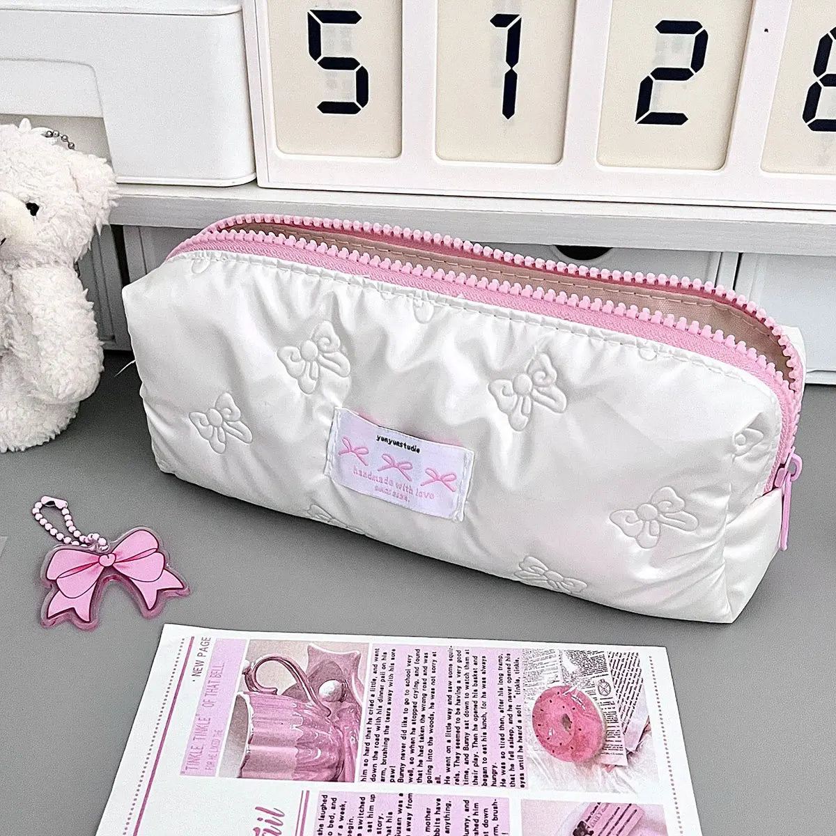 Estuche creativo para lápices con lazo rosa, bolsas para lápices de gran capacidad, bolsa organizadora de papelería multifuncional, 1 ud.