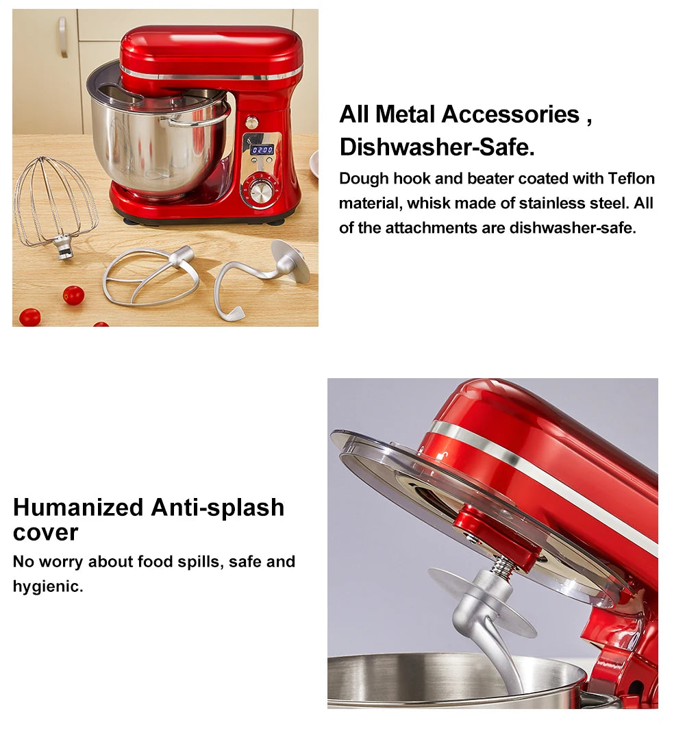 BioloMix Batidora de pie para alimentos de cocina, licuadora, motor silencioso, batidor de huevos y crema, amasadora de masa, 6 velocidades, 1200 W, 6 L, CC