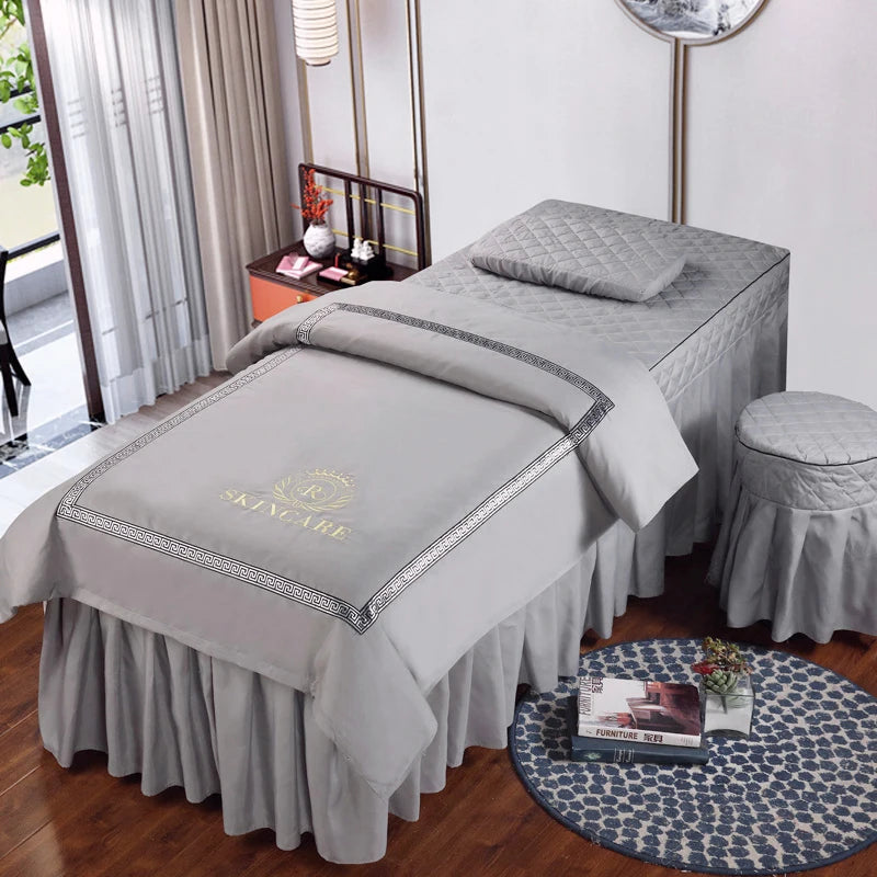 Estilo nórdico 4 Uds. Funda de cama para salón de belleza, falda de cama para Spa de masaje, funda de almohada, funda para taburete, funda de Dulvet, juegos de cama Sabanas