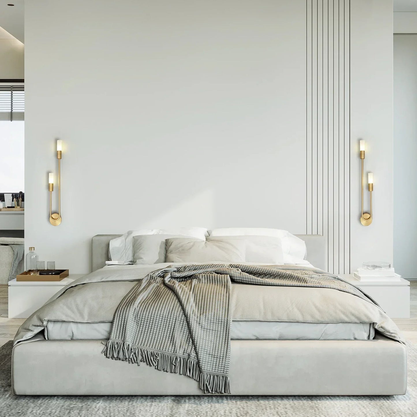Lámpara de Pared LED Moderna Dorada, Estilo Nórdico, Larga y Rectangular, para Sala de Estar, Dormitorio, Baño, Pasillo, Decoración Interior