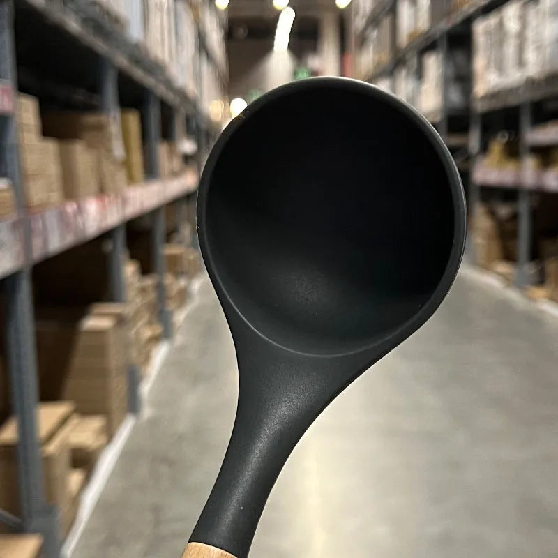 Juego de utensilios de cocina de silicona resistentes a altas temperaturas, pala con mango de madera, cuchara con fugas, herramienta, utensilio de cocina, accesorios para hornear