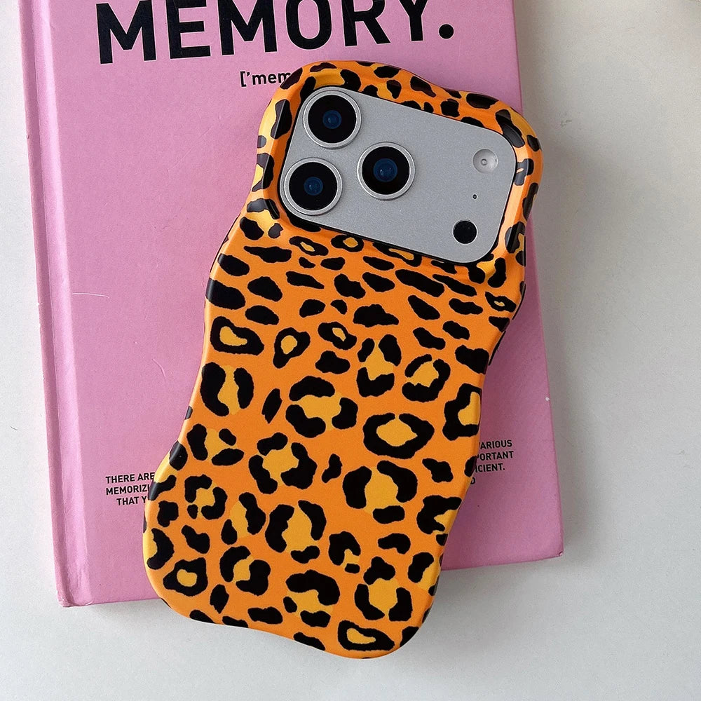 Funda protectora de lujo 2 en 1 con estampado de leopardo degradado a prueba de golpes para IPhone 13 14 15 16 17 Pro Max Wave Edge contraportada