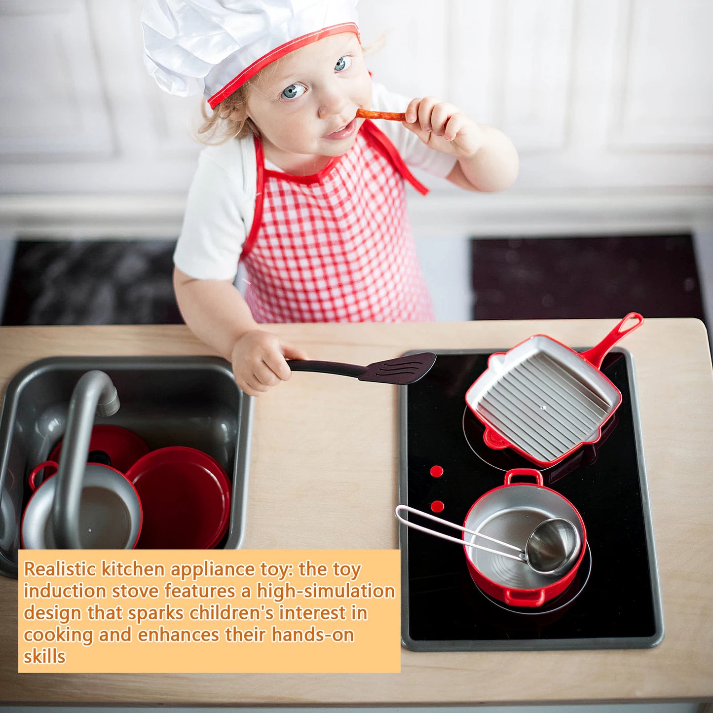 Aparato de cocina para niños, estufa de inducción realista con sonido y luz, juguete de cocina para juego de imitación, modelos opacados para niños pequeños