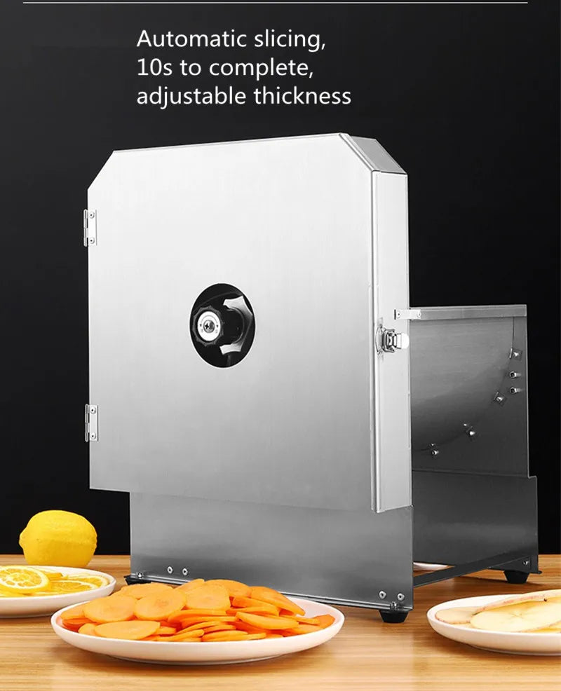 Rebanador de frutas comercial, rebanador eléctrico de acero inoxidable, rebanador multifuncional de patatas y limón y verduras