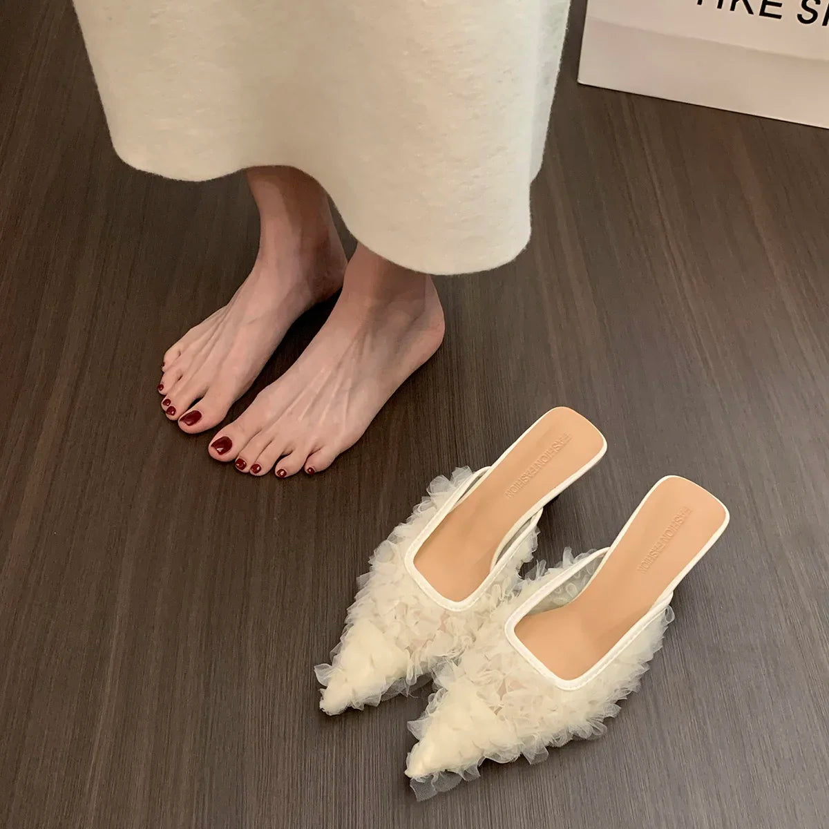 Zapatillas de tacón con punta estrecha, zapatos elegantes para mujer, sandalias de tacones medios, sandalias de moda 2025, zapatos de tacón de verano, nuevos zapatos de lujo para mujer