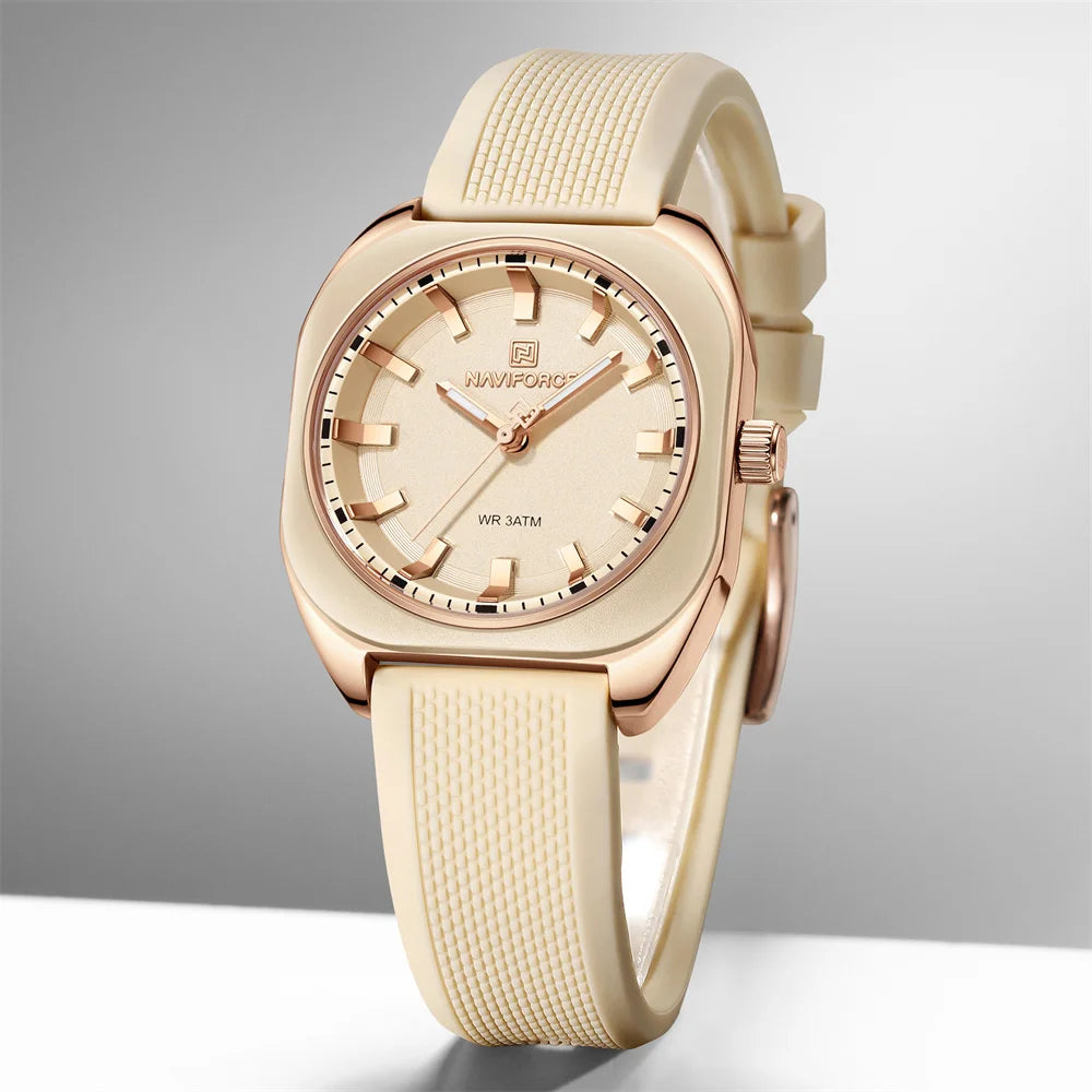NAVIFORCE, reloj para mujer, marca superior, moda de lujo, reloj de pulsera Original para mujer y niña, pulsera de goma de silicona, reloj informal para mujer 5061
