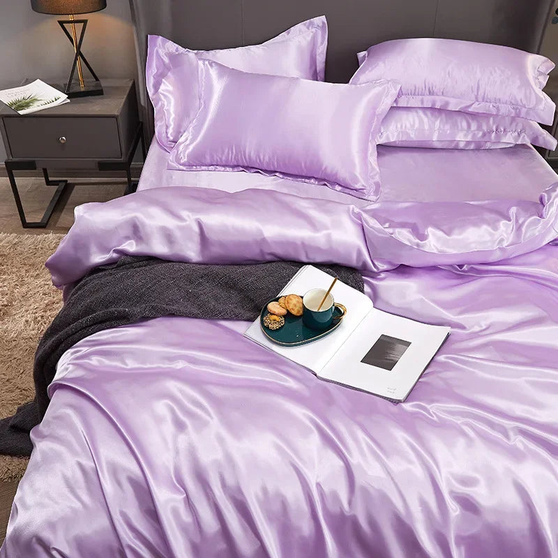 100% juegos de cama de seda pura, funda de edredón de alta gama, funda nórdica, sábanas, fundas de almohada, 4 Uds., juegos de ropa de cama de lujo Natural