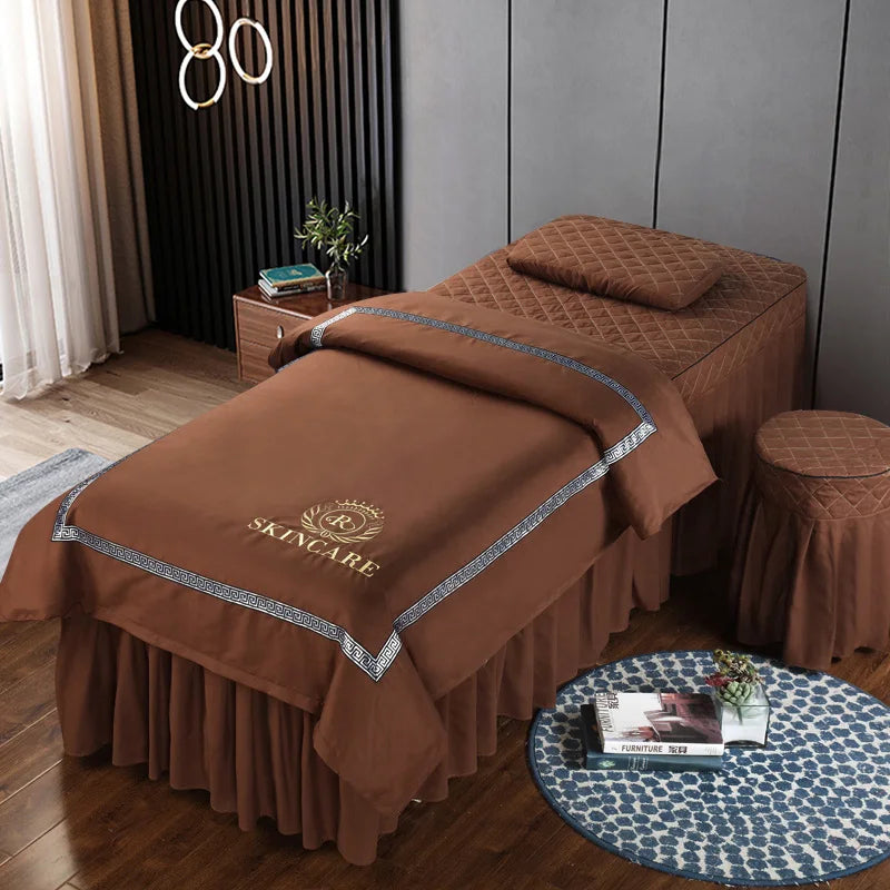 Estilo nórdico 4 Uds. Funda de cama para salón de belleza, falda de cama para Spa de masaje, funda de almohada, funda para taburete, funda de Dulvet, juegos de cama Sabanas