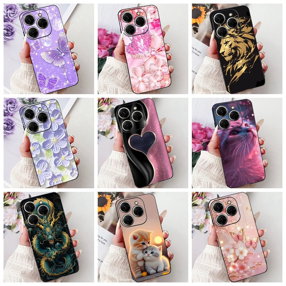 Para Tecno Spark 20c 20 Pro Plus Spark20 Pro Funda de teléfono Funda trasera de goma suave Mujer moda patrón de dibujos animados Funda de parachoques