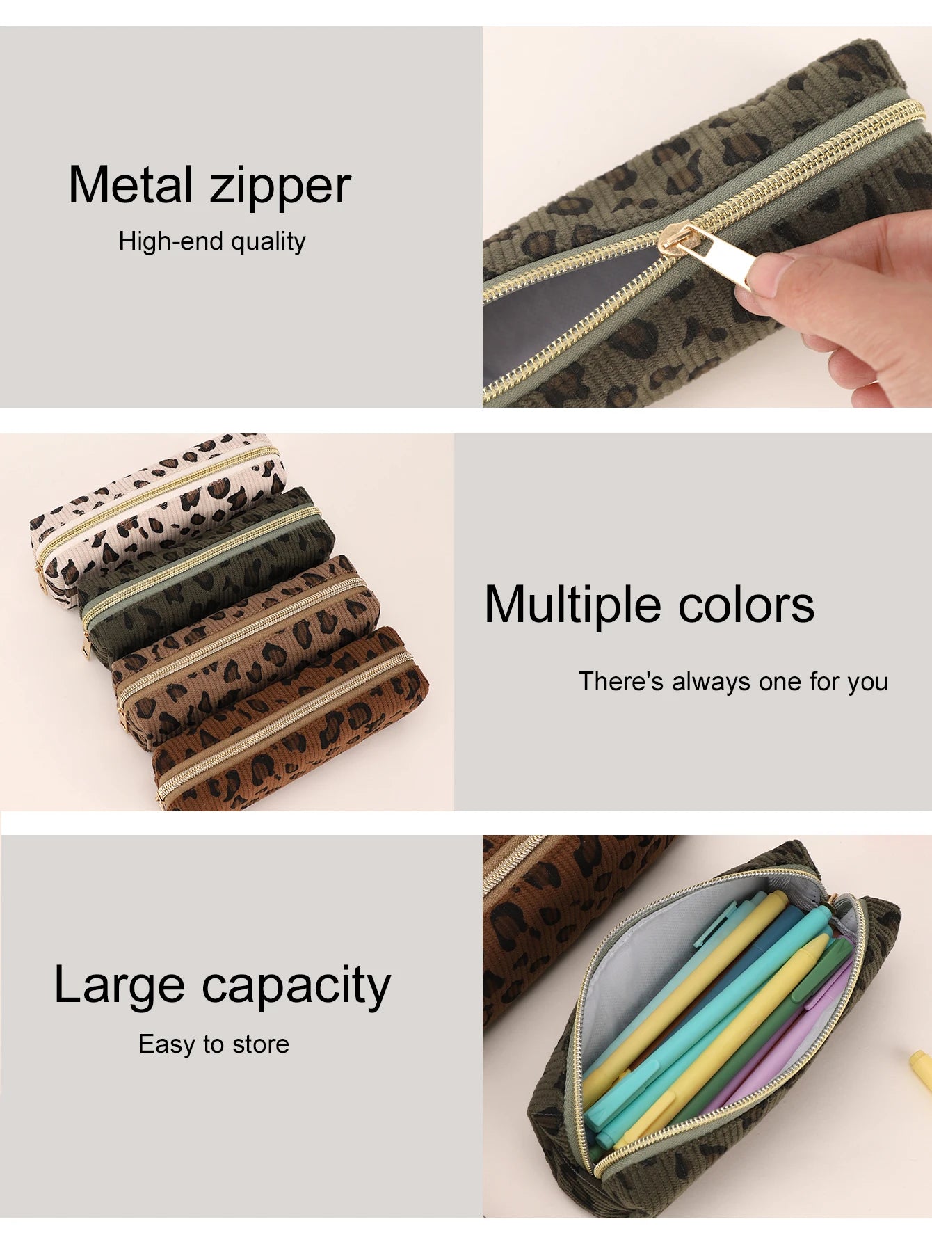 Estuche para lápices de pana con estampado de leopardo, organizador de papelería con cremallera de nailon, bolsa de viaje para maquillaje, regalo de regreso a la escuela para chicas adolescentes, 1 ud.