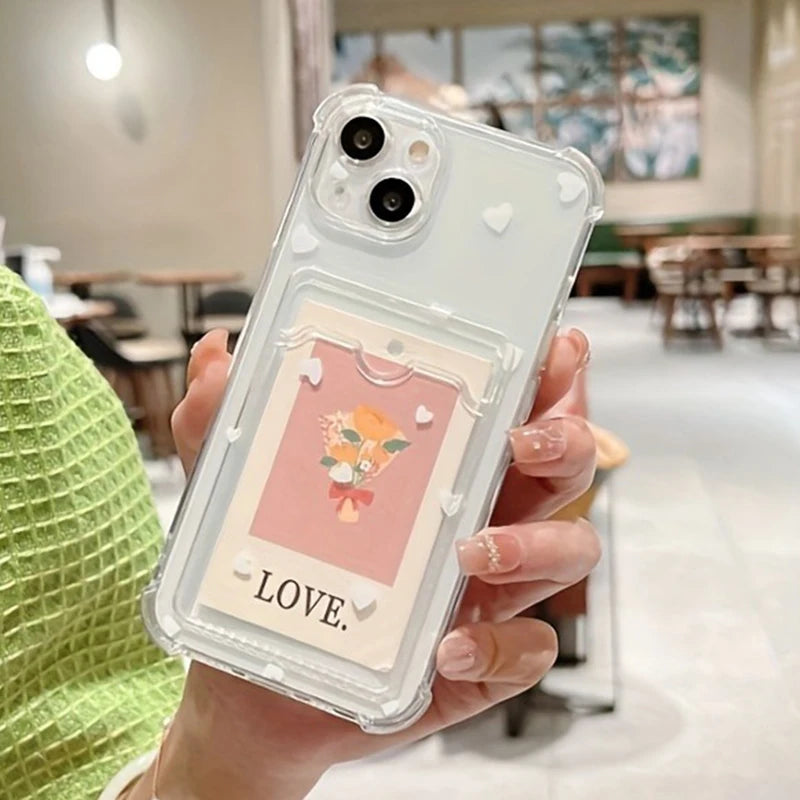 Funda para Teléfono con Diseño de Corazón Elegante de Estilo Retro para iPhone 17 16 Pro Max, Fundas para iPhone 15 14 13 12 11 XS X 7 8 Plus con Tarjetero