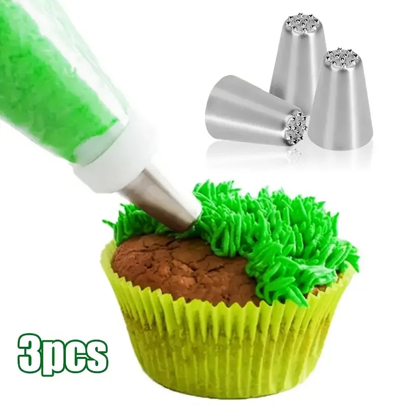 Juego de decoración de pasteles de acero inoxidable, puntas de glaseado sin costuras y boquillas para tuberías de hierba, Ideal para decoración de pasteles DIY, suministros para hornear, 3 uds.