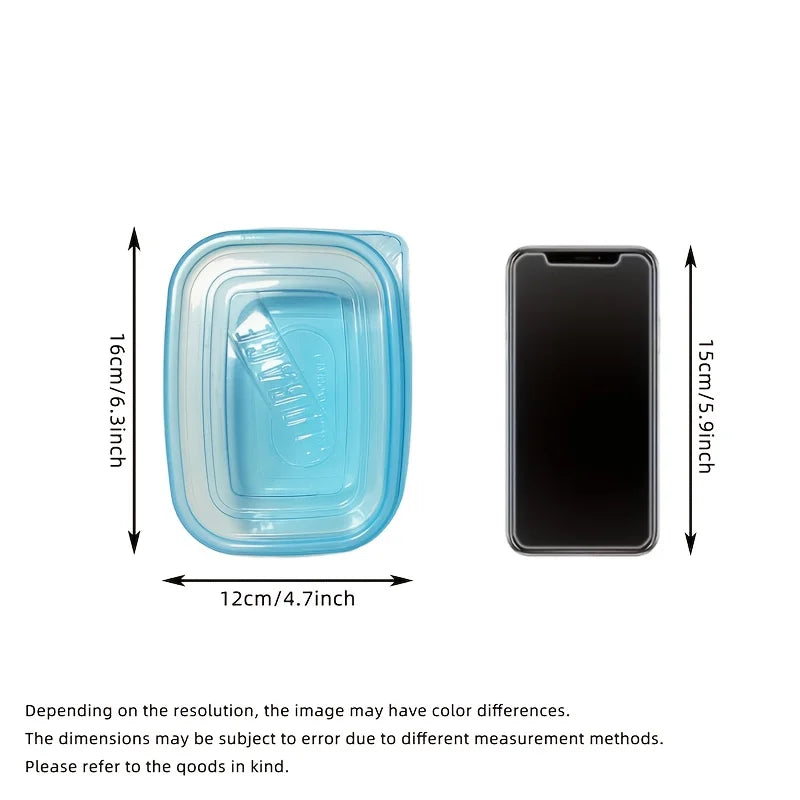 Juego de 6 Recipientes Transparentes Apilables de Plástico para Almacenamiento de Alimentos con Tapas Azules y Marcas de Medición—Reutilizables, Aptos para Lavavajillas
