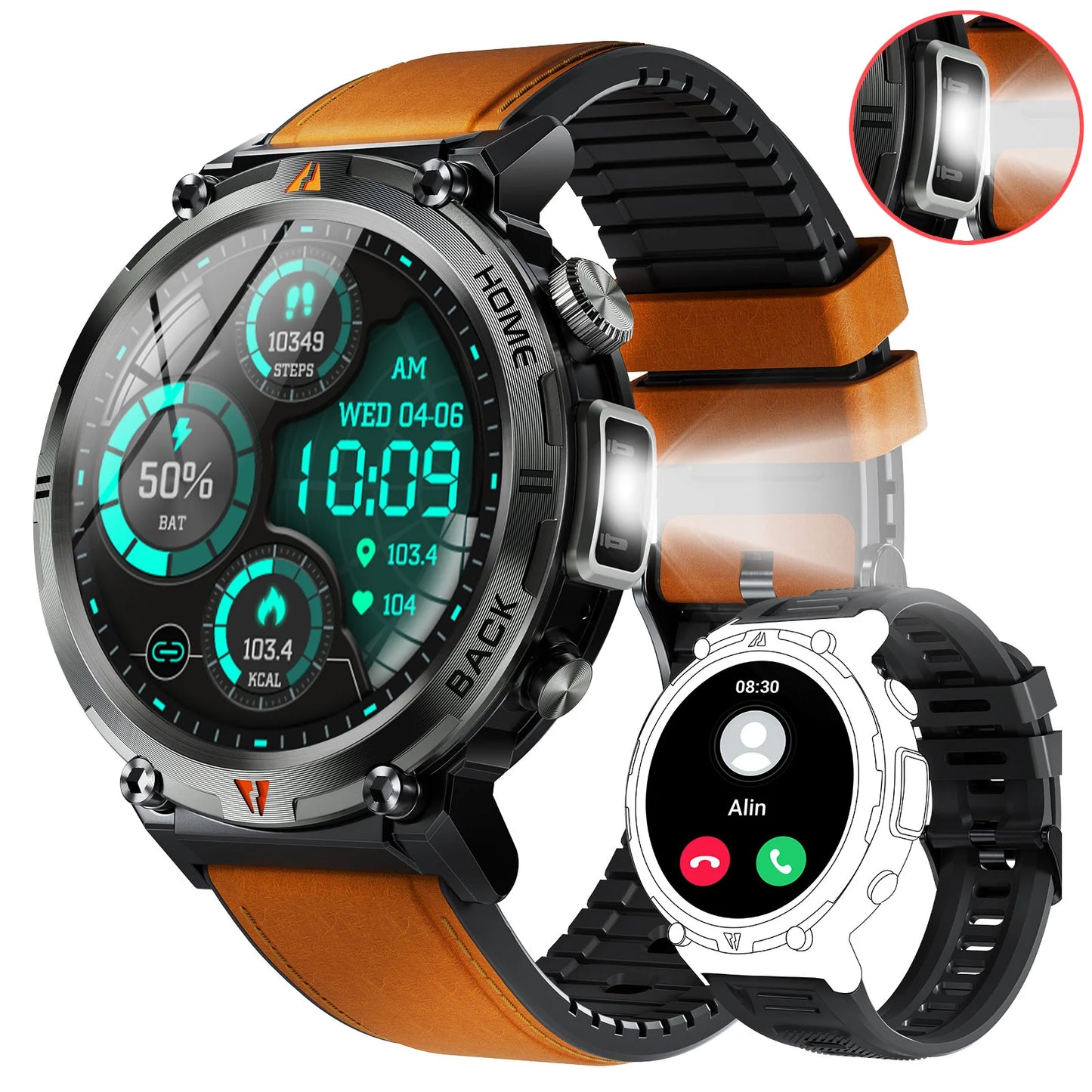 EIGIIS KE3 2025 nuevo reloj inteligente con llamada Bluetooth para hombres pantalla completamente táctil con Monitor de salud linterna de ritmo cardíaco reloj inteligente