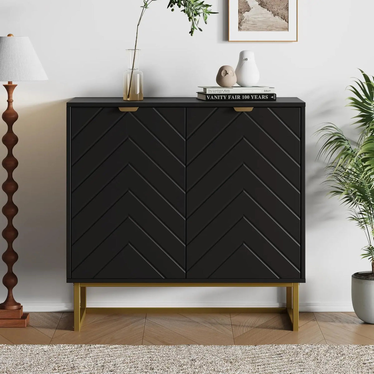 Aparador de puerta con diseño de espiga, mueble de almacenamiento para comedor, 47", personalizado