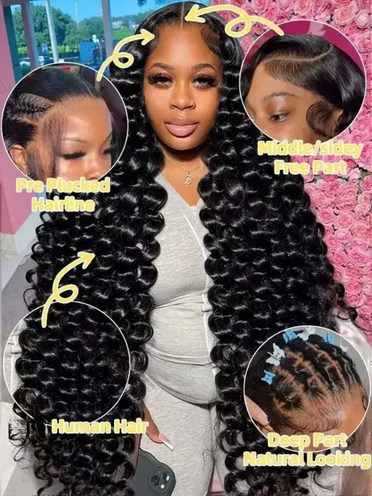 40 42 pulgadas HD suelta onda profunda 13x6 pelucas de cabello humano con encaje Frontal brasileño rizado agua ondulado 13x4 pelucas frontales de encaje para mujeres 250%
