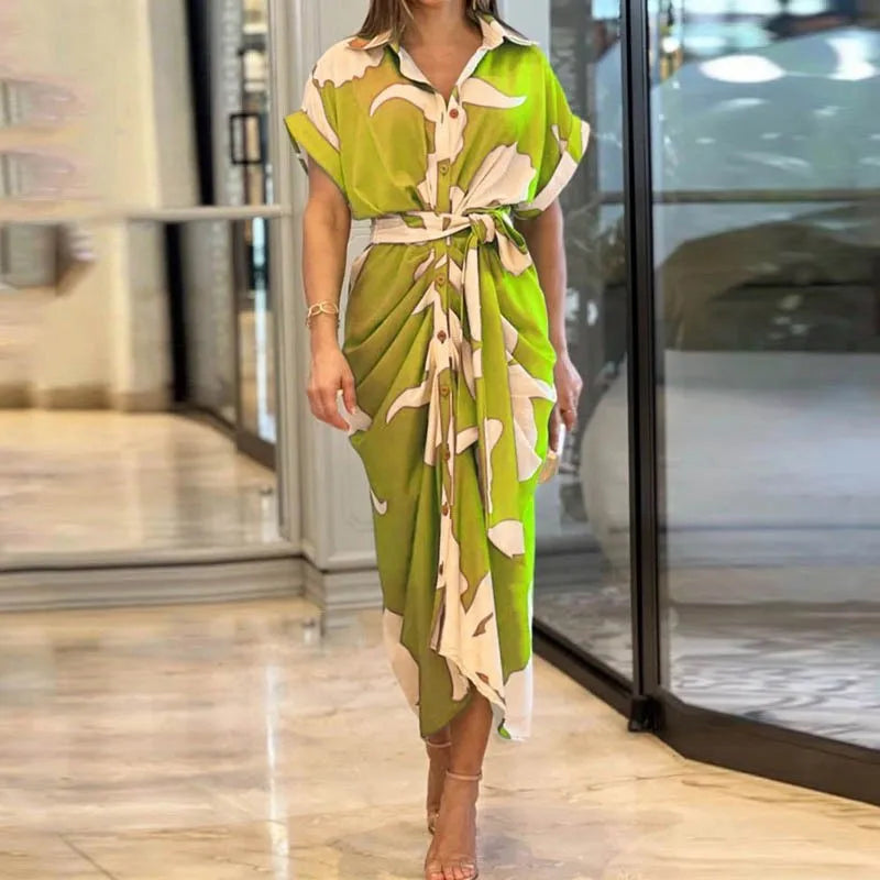 Vestidos Elegantes para Mujer 2026: Vestido de Mujer con Estampado Irregular, Cuello Solapa, Ajuste Delgado y Contraste, Ideal para el Trabajo y con un Toque de Temperamento.