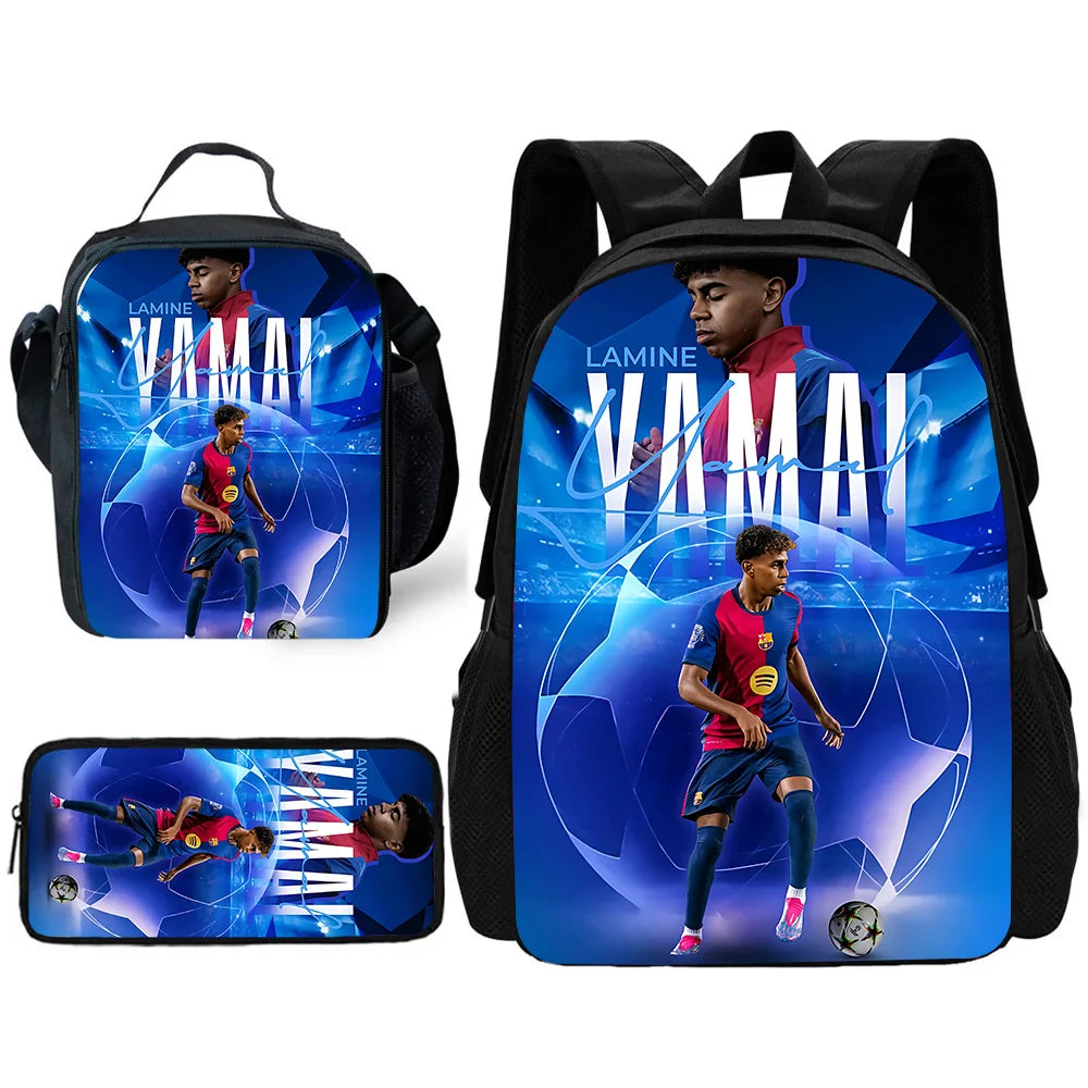 Mochila escolar para niños, fútbol, Lamine Yamals, con bolsas para el almuerzo, bolsas para lápices, mochilas escolares para niños y niñas, el mejor regalo