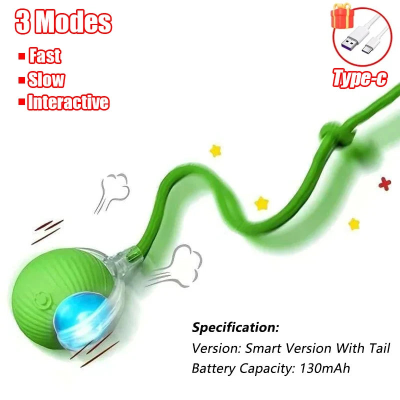 Nuevo Juguete Interactivo para Gatos, Pelota Rodante Automática con Cola Artificial, Recargable, Juguete Eléctrico Inteligente para Mascotas, Perros y Gatos, Imita Ratones