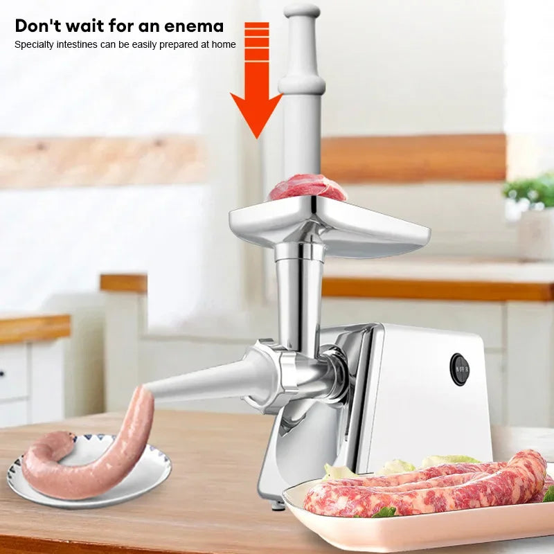 Picadora de carne eléctrica, máquina para hacer salchichas con 3 placas de molienda, empujador de alimentos, picadora de carne, exprimidor, picadora de alimentos para el hogar y la cocina