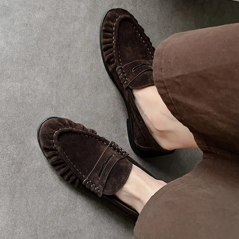 Mocasines para Dama Nuevo Modelo 2026 de Zapatos de Cuero para Mujer - Adecuados para Damas Sandalias de Mujer con Volantes Hechas a Mano Estilo Vintage