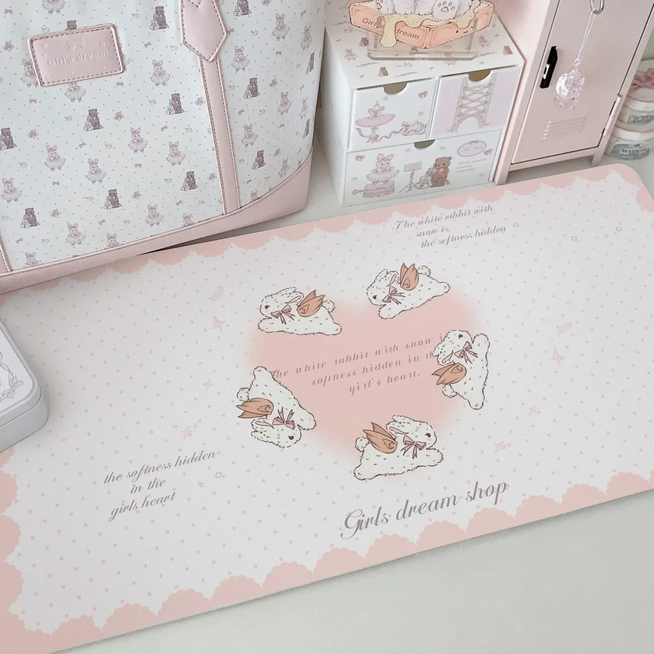 Protector de almohadilla de escritorio de cuero, alfombrilla de ratón de amor con gradiente de conejito rosa, alfombrilla de escritorio de oficina, impermeable, antideslizante, PU, secante de escritorio