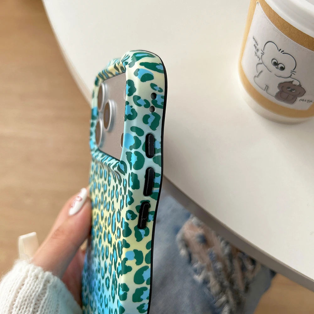 Funda protectora de lujo 2 en 1 con estampado de leopardo degradado a prueba de golpes para IPhone 13 14 15 16 17 Pro Max Wave Edge contraportada