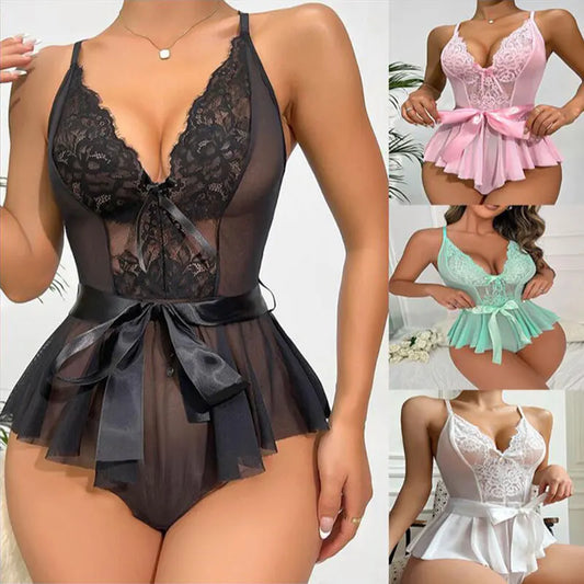 Conjunto de pijama de encaje para mujer, ropa de dormir Sexy, S-XL, cómoda, informal, de verano