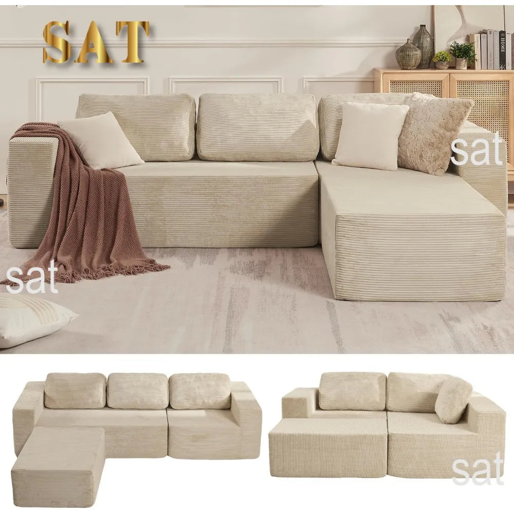 Sofá seccional reversible Cloud de 106" - Asiento profundo, modular en forma de L, tapizado en espuma, sin montaje, salón/dormitorio