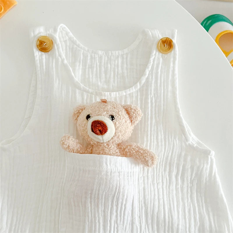 Mono de muselina para bebé, abrigo, sombrero, oso, conjunto de ropa de verano para bebé, abrigo para niño, pelele, traje blanco para niño pequeño, ropa infantil 0-3T, 3 uds.