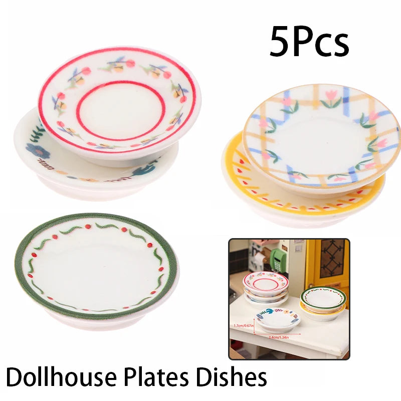 Mini platos para casa de muñecas, modelo de casa de muñecas, decoración de cocina de simulación, accesorios para casa de muñecas, juguetes para juego de imitación, 5 uds., 1/12