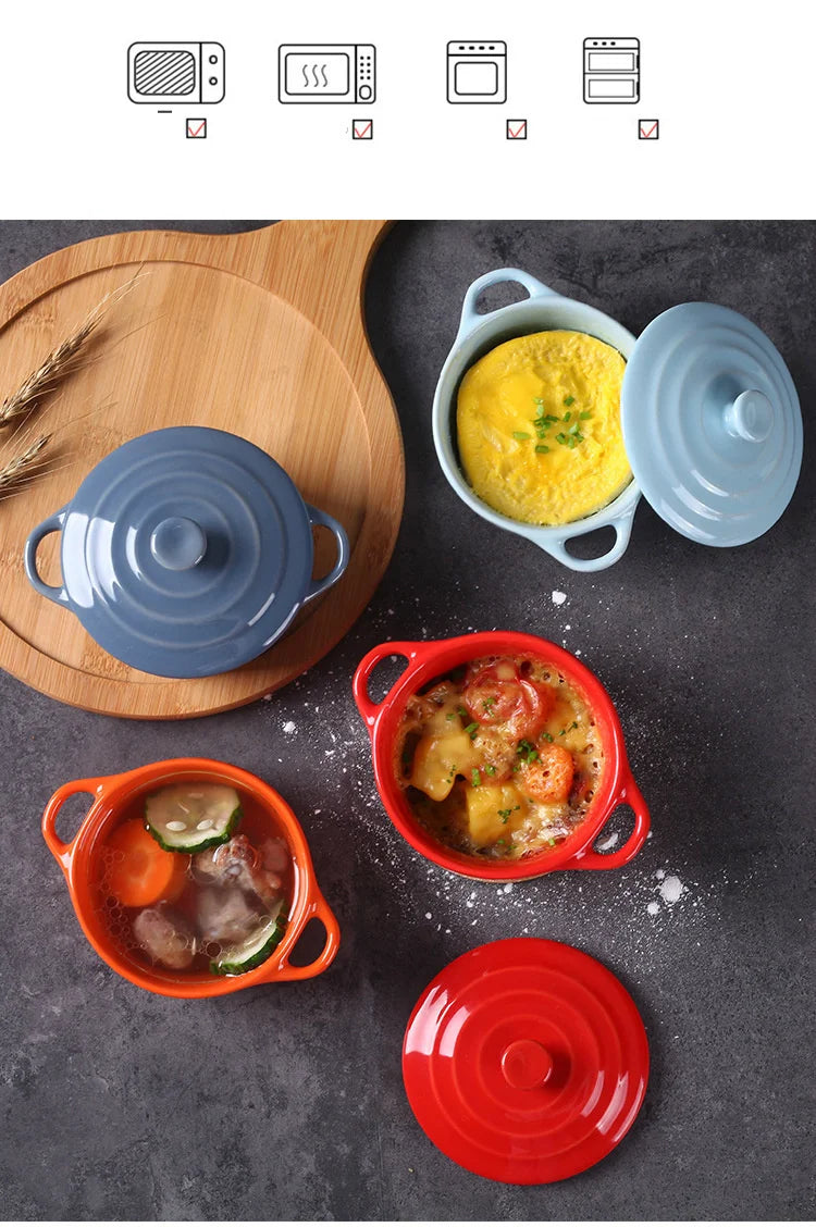Mini olla de sopa de cerámica con cubierta para niños, tazón de huevo para estofado, tapa, cacerola para restaurante, cocina casera, ollas de cocina usadas