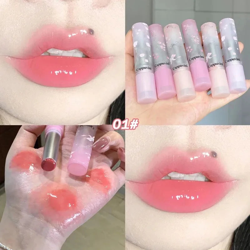 Brillo Labial Sólido Efecto Espejo, Tubo Redondo, Hidratante y Duradero, Tinte Natural Nude Melocotón, Maquillaje Labial en Gel