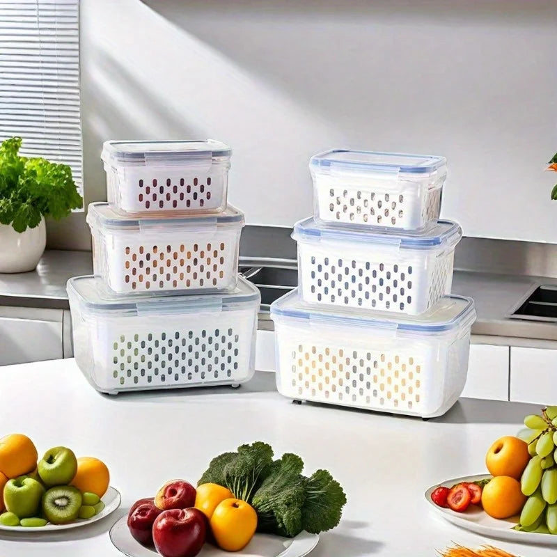 Juego de 4/6 piezas de recipientes herméticos para almacenamiento de alimentos - Cajas apilables para preparación de comidas - Adecuadas para frutas, verduras, carne y granos