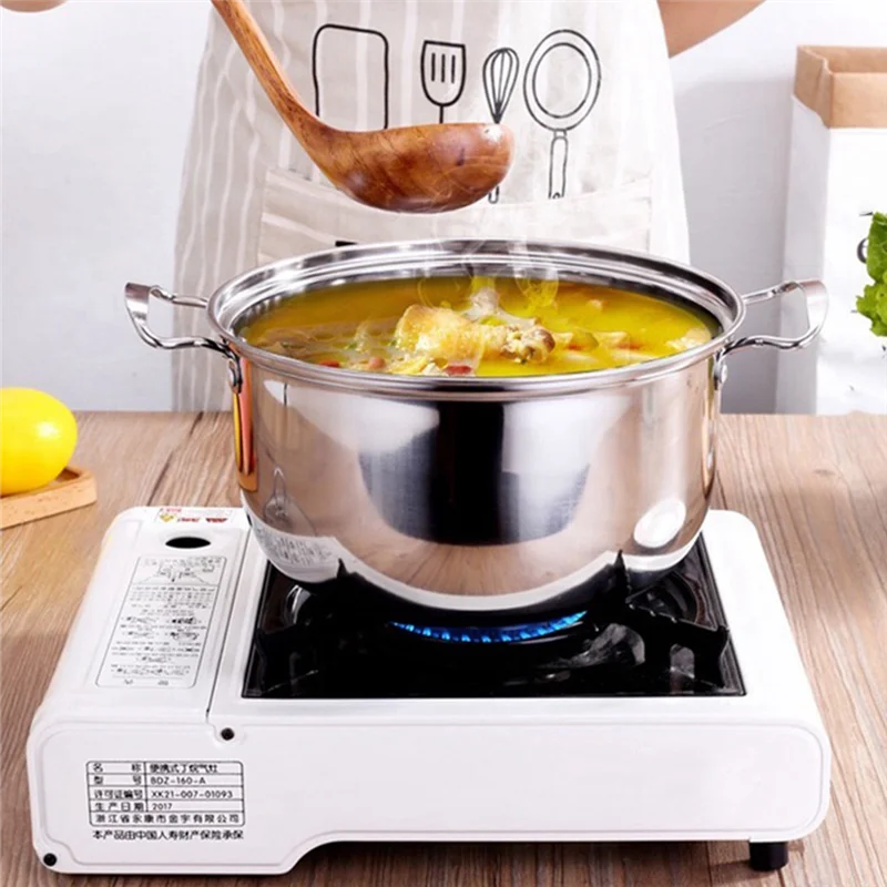 Olla de Cocina de Acero Inoxidable, Cacerola Antiadherente para Leche con Tapa, Utensilios de Cocina, Accesorios, Ollas para Sopa, Portátil para Camping