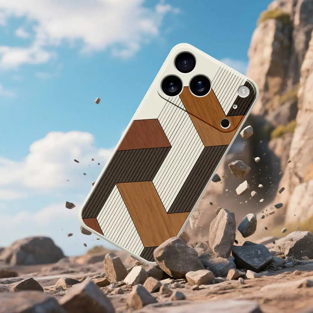 Fundas de teléfono geométricas de madera para iPhone 17 Pro Max 17 Air 16 15 14 13 12 11 Pro Max XS Max 7 8 Plus 16e 16 Plus TPU funda Coque
