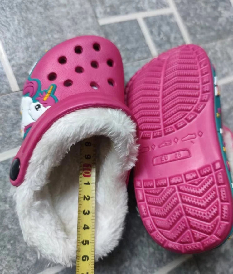 Sandalias de invierno para niños, zapatillas de piel para niños, zapatos para niñas, zuecos antideslizantes, sandalias bonitas de dibujos animados para niñas, zapatos para niños