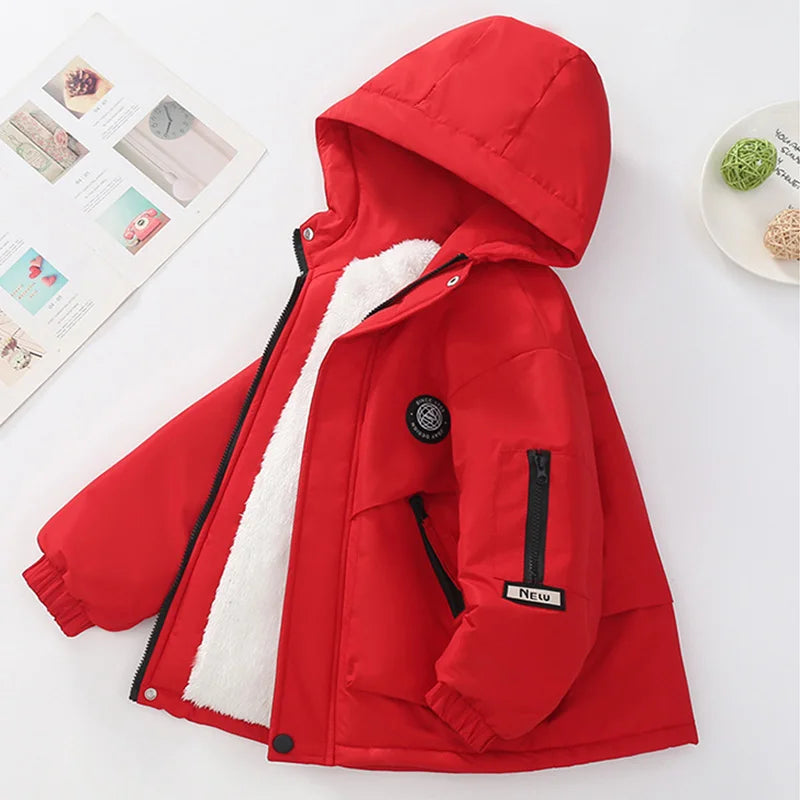 Abrigo de Felpa y Algodón para Niños, Otoño-Invierno 2026, Parka para Niños de 4 a 14 Años, Chaqueta con Capucha, Impermeable, Gruesa y Cálida, Cortavientos Informal