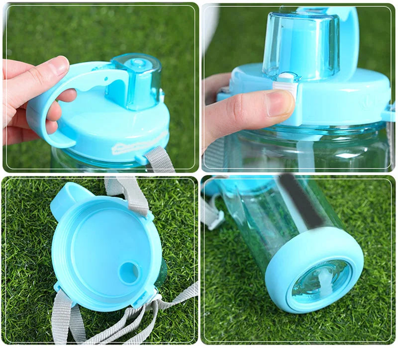 Liquidación: Precio al por mayor, botella de agua de plástico de 1L (1000ml) para deportes, senderismo, fitness y gimnasio, con pajita, para una vida saludable.