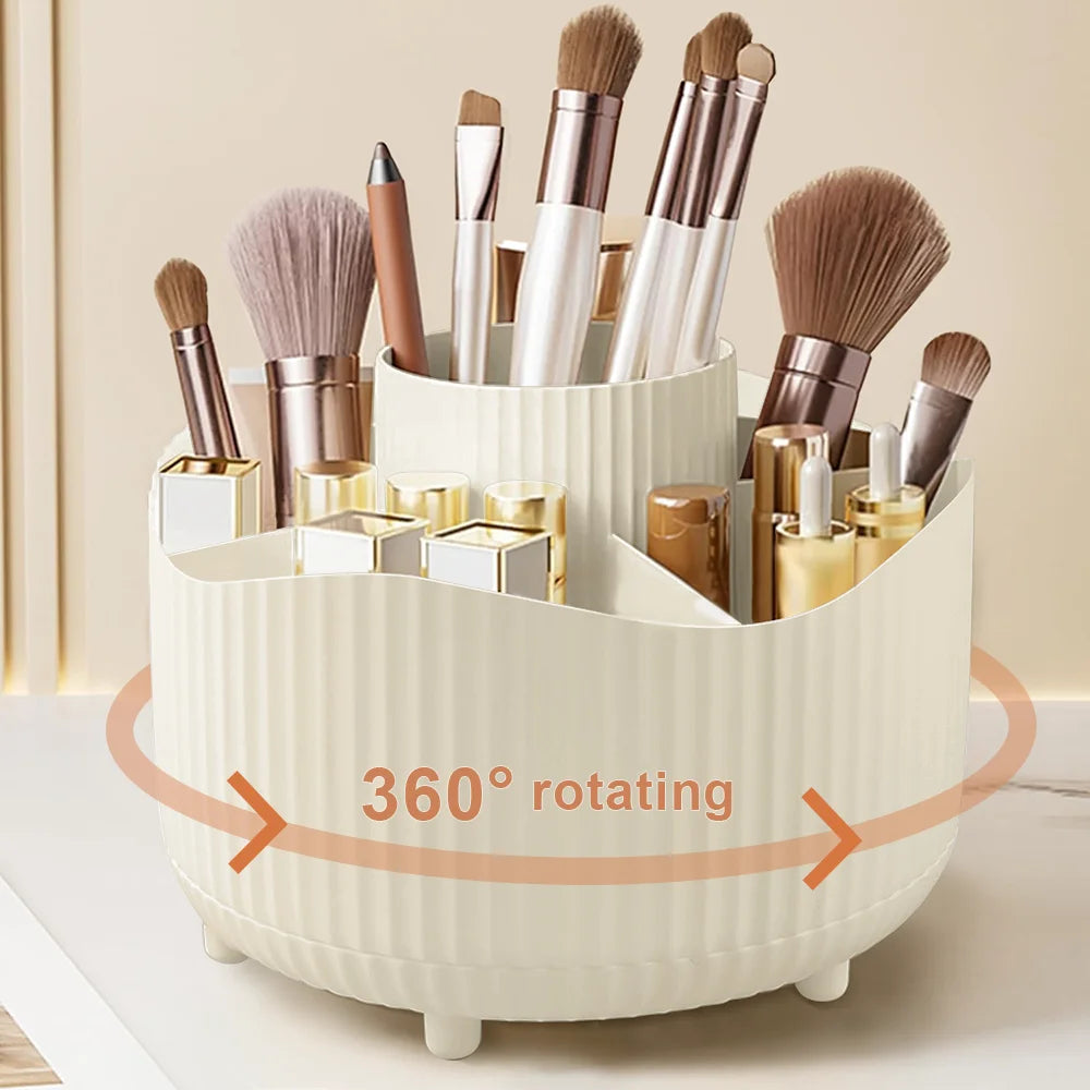 360 °   Caja de almacenamiento giratoria para maquillaje, organizador de maquillaje de escritorio, soporte para brochas cosméticas, soporte para lápiz de cejas y labios, contenedor de joyas