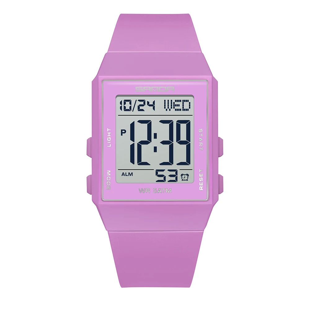 Relojes de Moda SANDA para Mujer, Reloj Deportivo con Correa de Silicona, Resistente al Agua 3ATM, Pantalla LED Digital, Regalo para Mujer