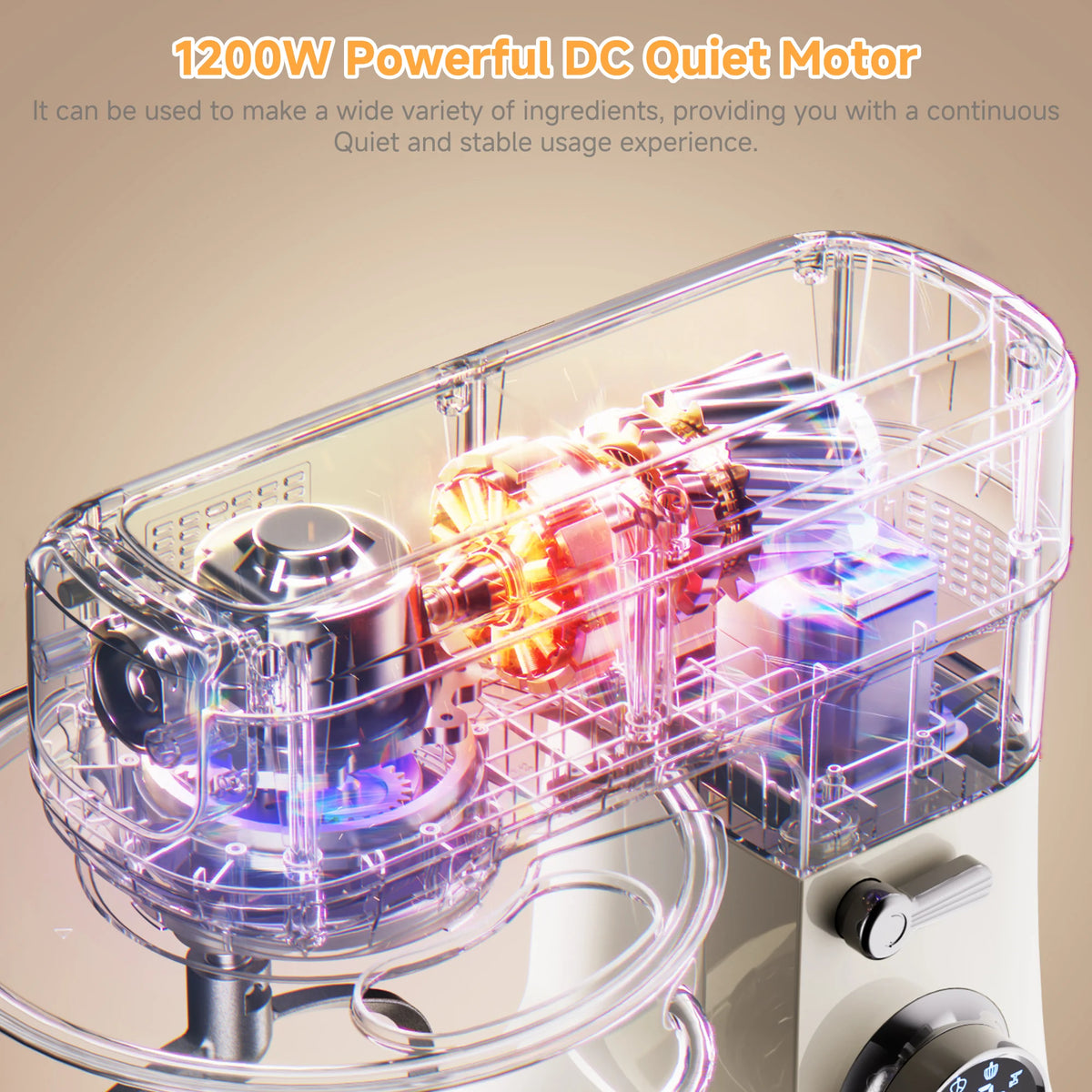 Batidora de Pedestal BioloMix de 7L para Repostería, Motor de CC de 1200W con Gancho Amasador, Batidor, Accesorio para Picar Carne - Batidora de Alimentos