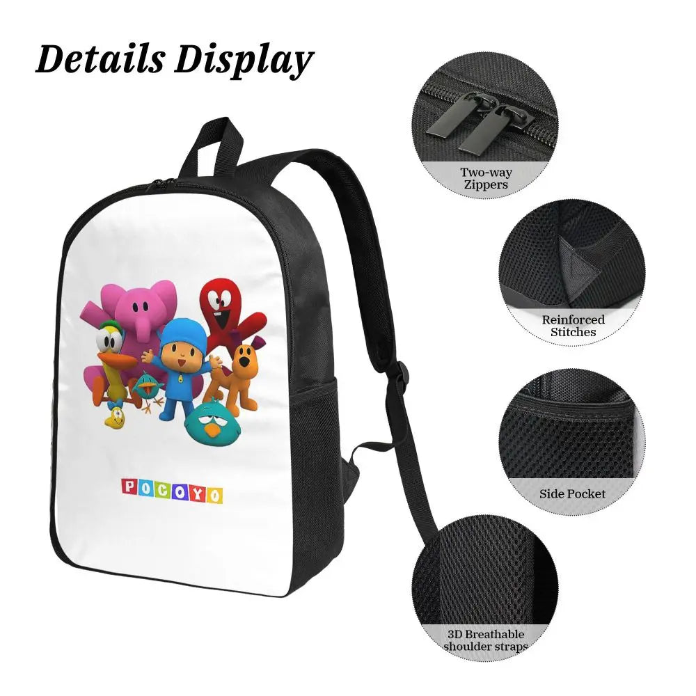 Mochila azul de dibujos animados de Pocoyo para niños, mochila escolar, bolsos de hombro para ordenador, bolsa de almuerzo aislada de 3 piezas, estuche para lápices