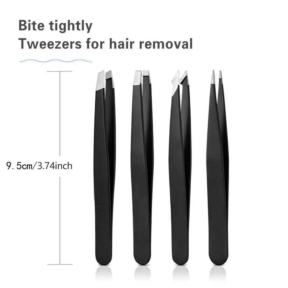 Pinzas de Acero Inoxidable para Cejas con Cuchilla de Recorte, Punta Inclinada y Plana, Depilador de Cejas, Pestañas, Barba, Párpado Doble, Maquillaje, Regalo